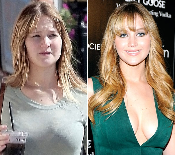 jennifer lawrence with and without makeup