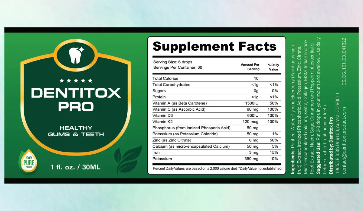 Dentitox Pro Supplement Facts