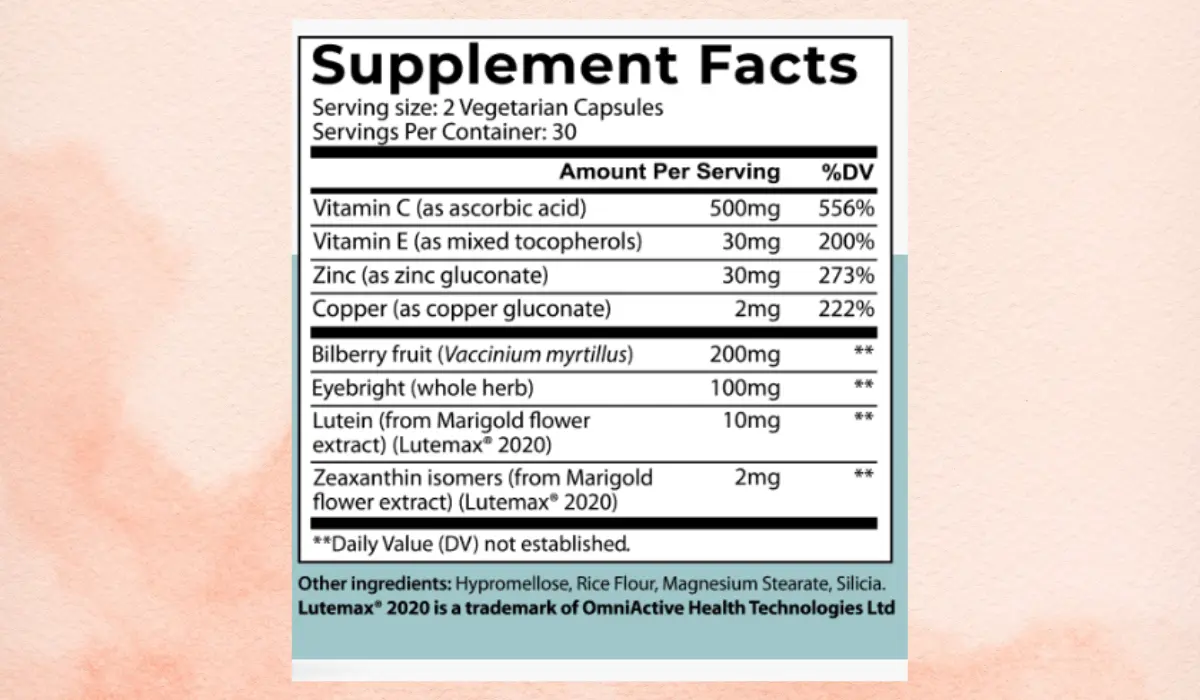 Complete Vision Formula Supplement Facts