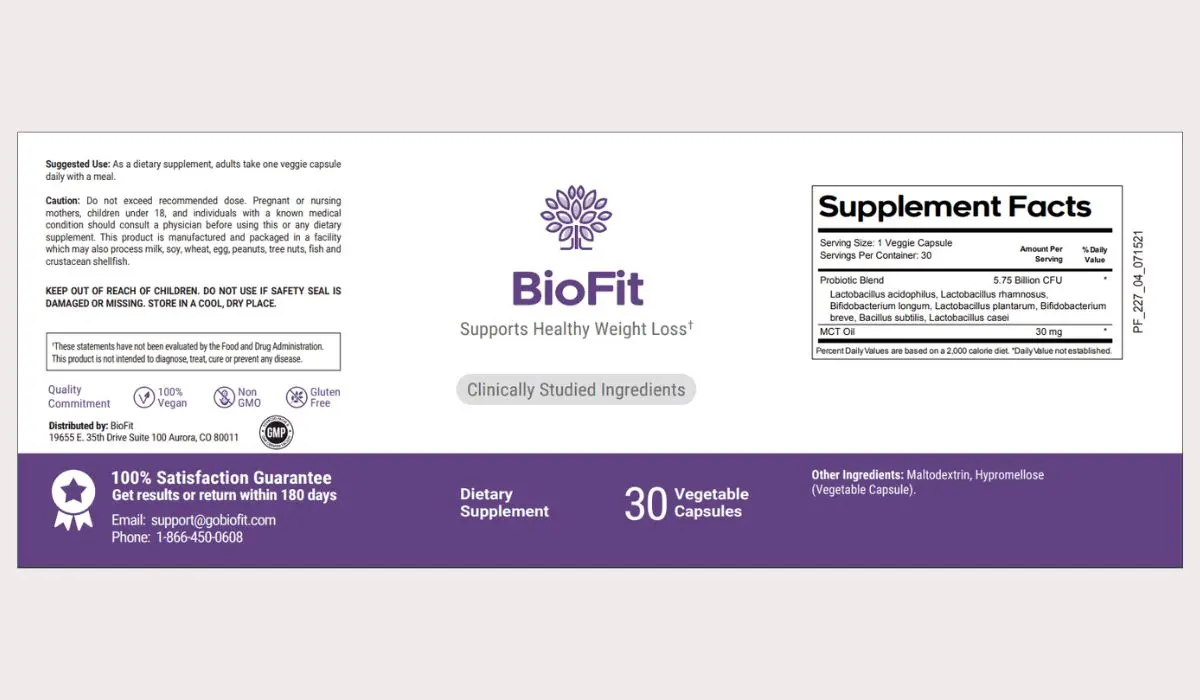 Biofit Supplement Facts