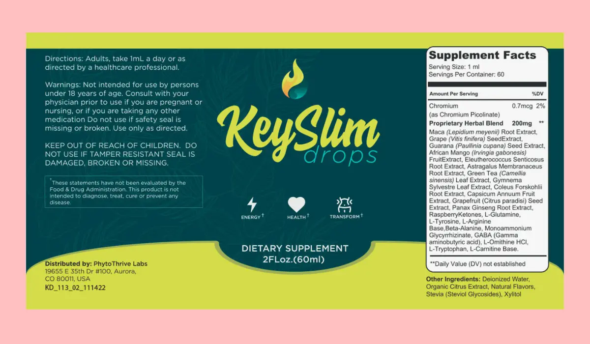 Keyslim Drops Supplement Facts
