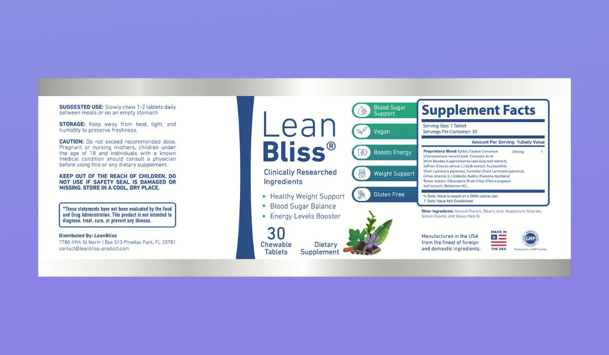 LeanBliss Supplement Facts Label
