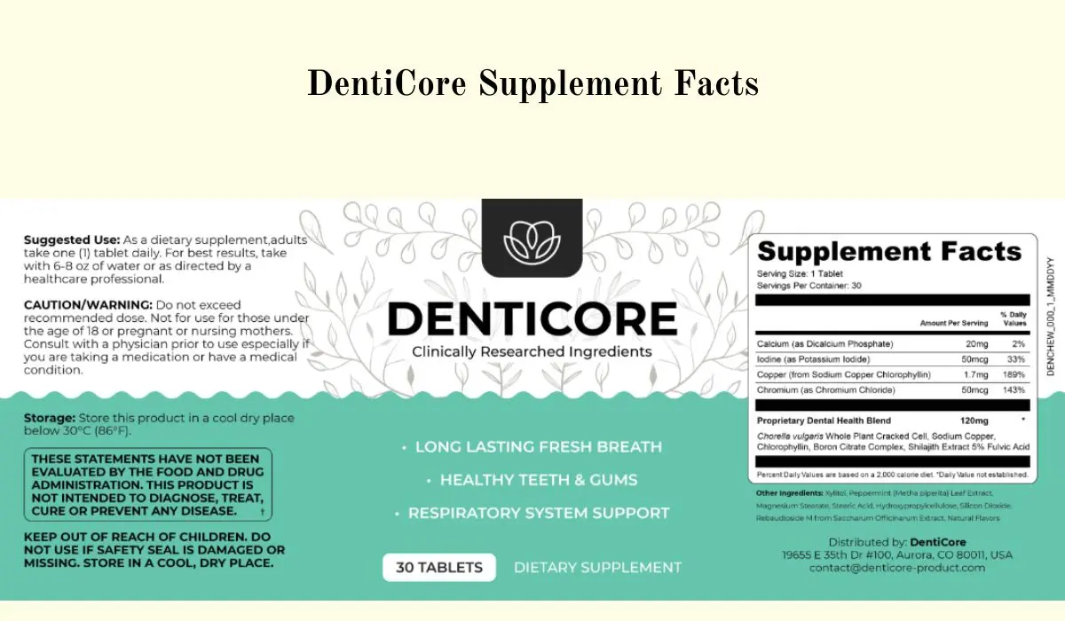 DentiCore Supplement Facts
